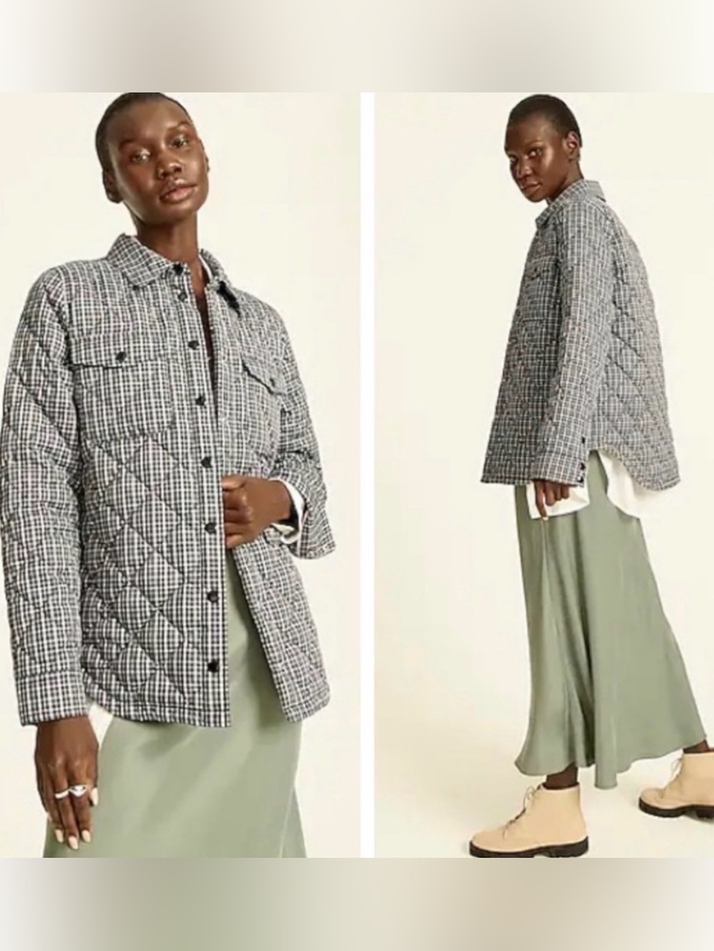 J Crew Quilted Puffer Shirt Jacket with PrimaLoft in Plaid | LARGE